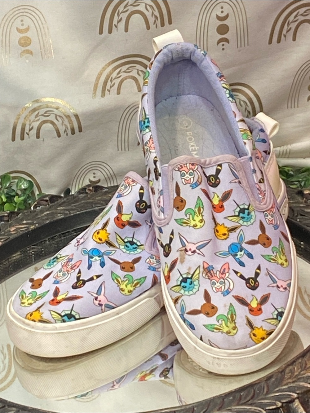 Pokemon Lavender Slip-On Sneakers with Multicolor Eevee Evolutions